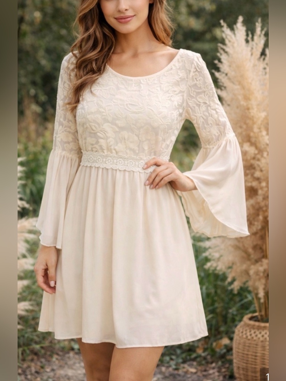 NWT Flying Tomato Whimsy, Boho Ivory Dress Sz Small with Burnout Velvet/Chiffon